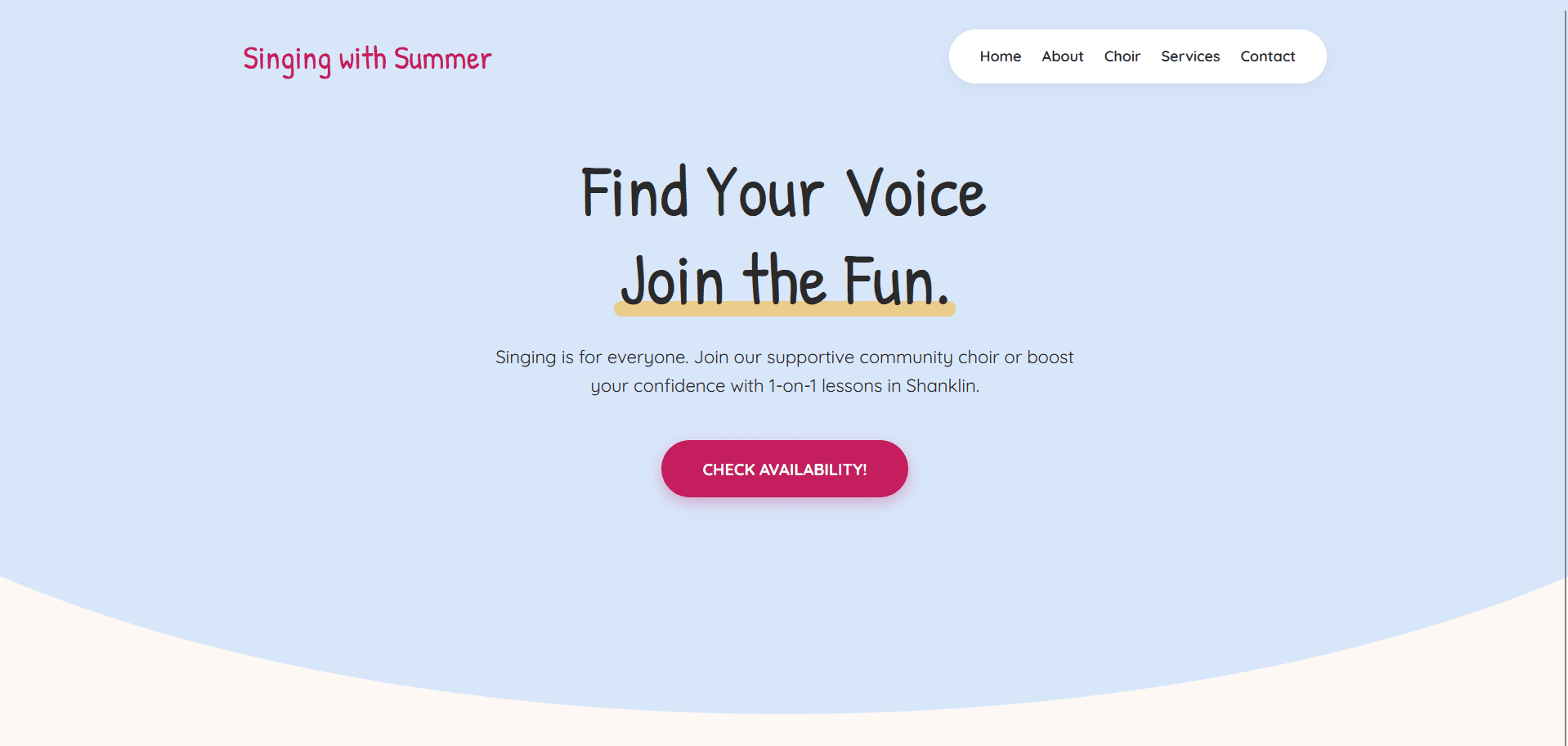 Singing With Summer website — A vibrant, supportive home for local vocal coaching.